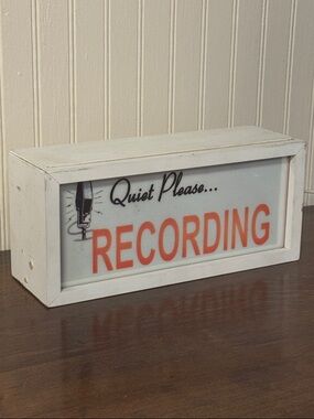 Vintage Quiet Please Recording Retro Wood Sign Electric Shelf Sitting